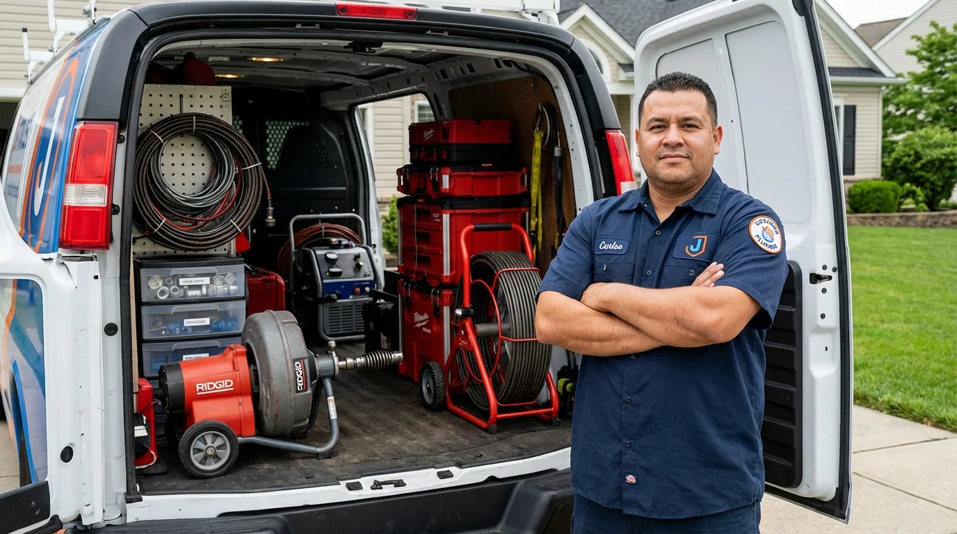 Professional drain cleaning equipment and Johns Plumbing LLC plumber in Oakridge