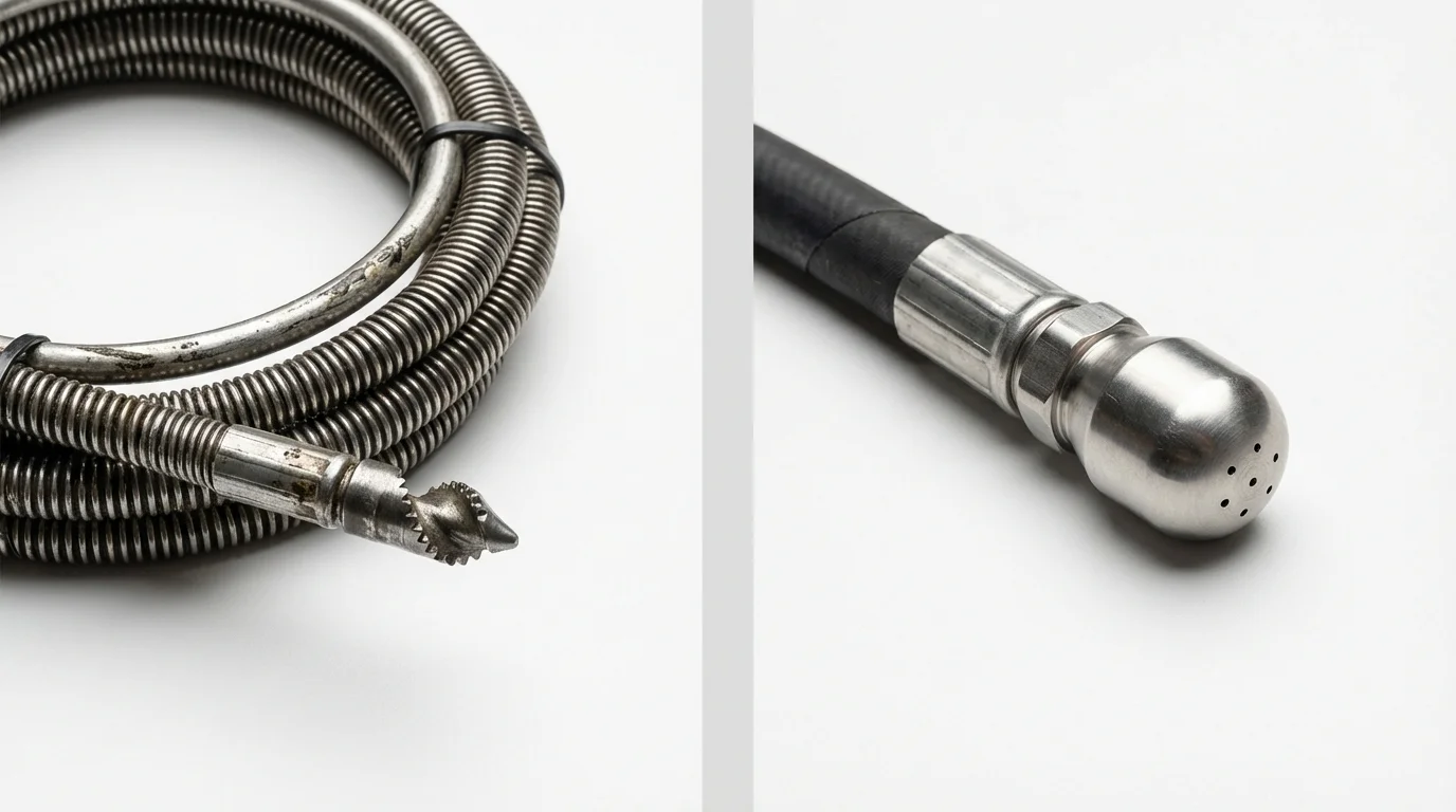 Drain snake cable and hydro jetting nozzle used for drain cleaning in Oakridge, OR