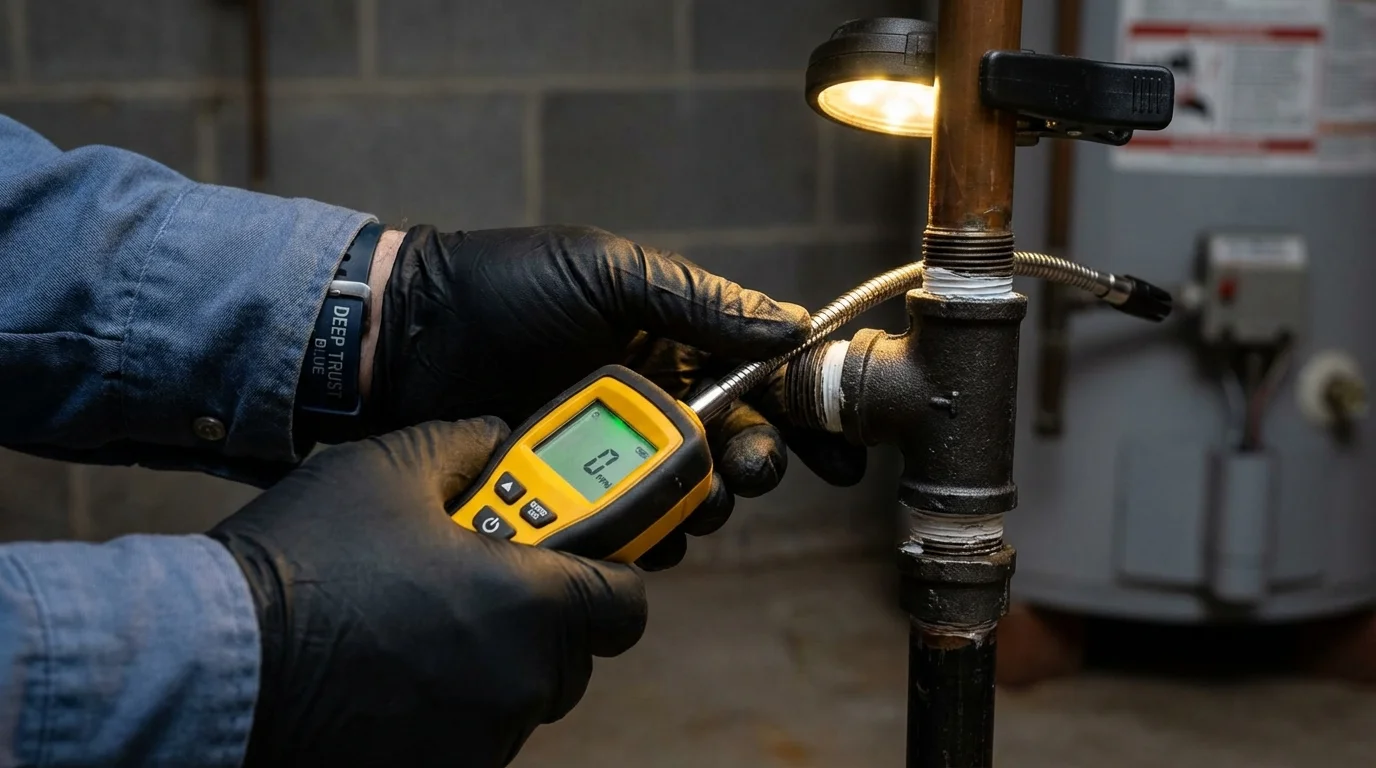 Gas leak detection with electronic sniffer by Johns Plumbing LLC in Oakridge